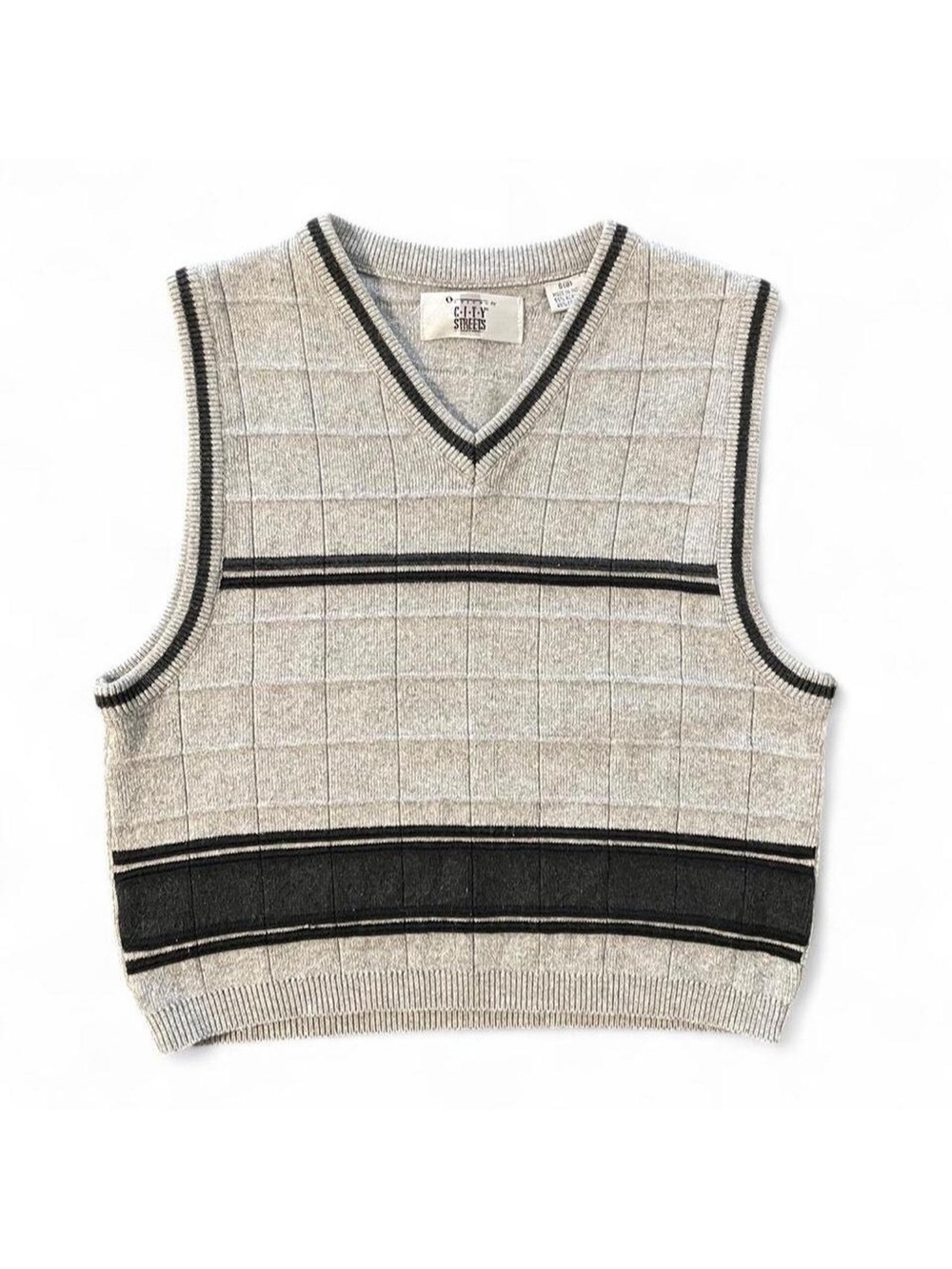 Options by City Streets Grey and Black Stripe Sweater Vest